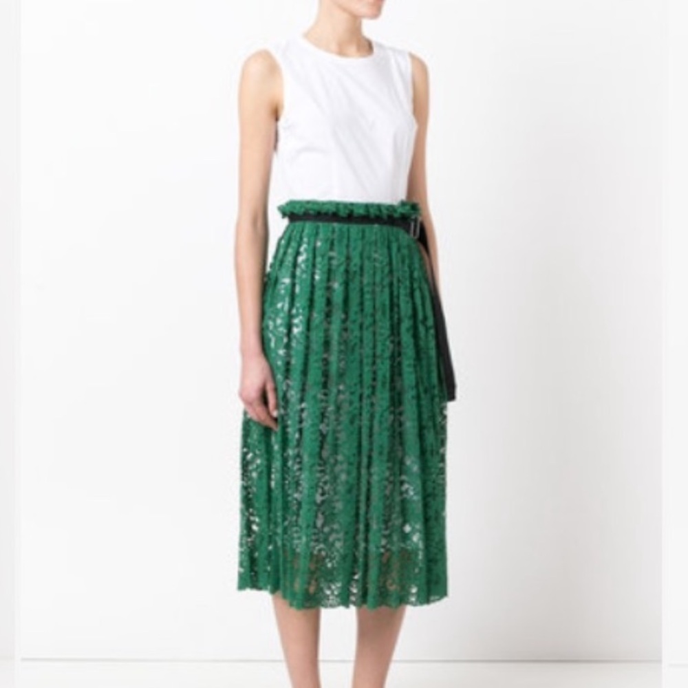 GORGEOUS ERIKA CAVALLINI WHITE DRESS W/ GREEN LACE OVERLAY - MADE IN ITALY‎ -EUC - Picture 3 of 16
